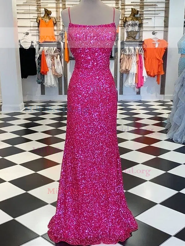 Sheath/Column Square Neckline Sequined Sweep Train Prom Dresses #Milly020111870