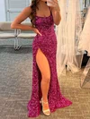 Sheath/Column Sweep Train Scoop Neck Velvet Sequins Split Front Prom Dresses #Milly020111881