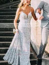 Trumpet/Mermaid V-neck Sequined Sweep Train Prom Dresses With Split Front #Milly020111884