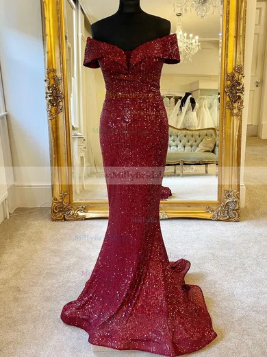 Mermaid Off-the-shoulder Sparkly Sequin Prom Dresses #Milly020111895