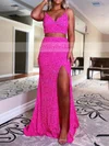 Trumpet/Mermaid V-neck Sequined Sweep Train Prom Dresses With Split Front #Milly020111896