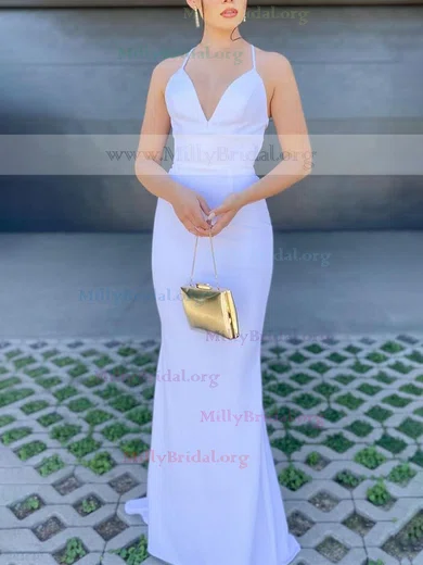 Sheath/Column V-neck Stretch Crepe Sweep Train Prom Dresses #Milly020111908