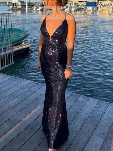 Sheath/Column V-neck Sequined Floor-length Prom Dresses #Milly020111910
