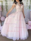 A-line V-neck Tulle Sweep Train Prom Dresses With Beading #Milly020111915