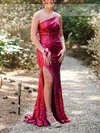 Trumpet/Mermaid One Shoulder Sequined Sweep Train Prom Dresses With Split Front #Milly020111924