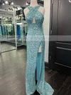 Sheath/Column V-neck Sequined Sweep Train Prom Dresses With Split Front #Milly020111927