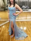 Trumpet/Mermaid Scoop Neck Sequined Sweep Train Prom Dresses With Split Front #Milly020111928