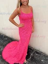 Trumpet/Mermaid Scoop Neck Sequined Sweep Train Prom Dresses With Split Front #Milly020111942