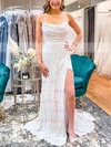 Sheath/Column Scoop Neck Sequined Sweep Train Prom Dresses With Split Front #Milly020111953