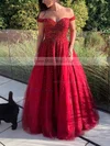Princess Off-the-shoulder Tulle Sweep Train Prom Dresses With Beading #Milly020111979