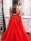A-line V-neck Lace Tulle Sweep Train Prom Dresses With Beading #Milly020112001