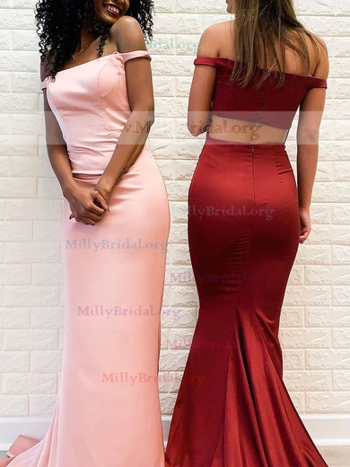 Trumpet/Mermaid Off-the-shoulder Silk-like Satin Sweep Train Prom Dresses #Milly020112008