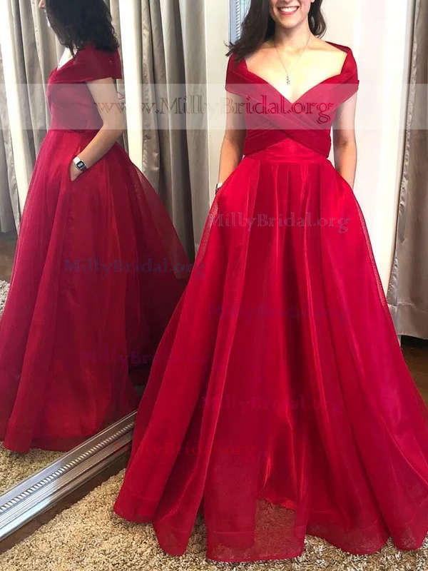 A-line Off-the-shoulder Organza Floor-length Prom Dresses With Pockets #Milly020112018