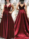 A-line V-neck Satin Sweep Train Prom Dresses #Milly020112021