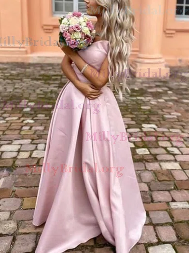 A-line Off-the-shoulder Satin Floor-length Prom Dresses #Milly020112029
