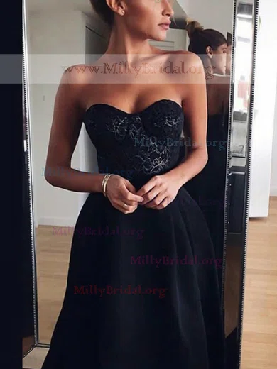 A-line Sweetheart Satin Sweep Train Prom Dresses With Appliques Lace #Milly020112056