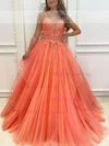Princess V-neck Tulle Floor-length Prom Dresses With Appliques Lace #Milly020112091