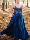 A-line V-neck Glitter Floor-length Prom Dresses With Lace #Milly020112102