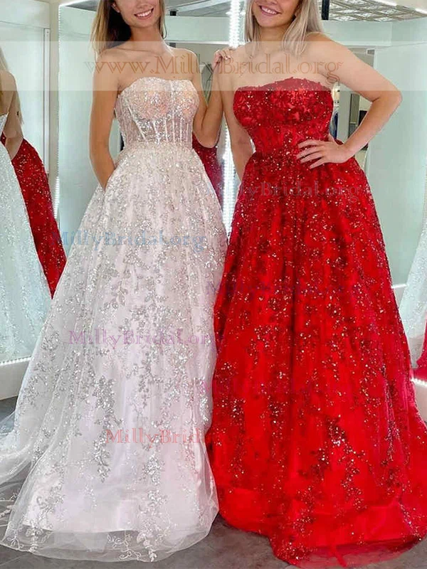 Princess Strapless Tulle Floor-length Prom Dresses With Sequins #Milly020112108