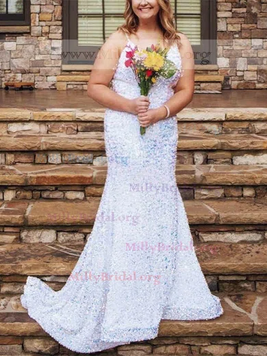Trumpet/Mermaid V-neck Sequined Sweep Train Prom Dresses #Milly020112115