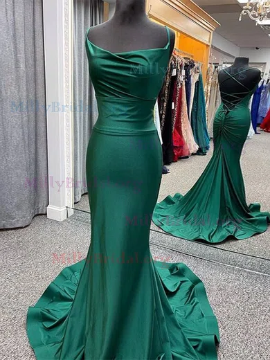 Trumpet/Mermaid Cowl Neck Jersey Sweep Train Ruffles Prom Dresses #Milly020112147