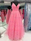 Princess V-neck Tulle Floor-length Prom Dresses With Beading #Milly020112150