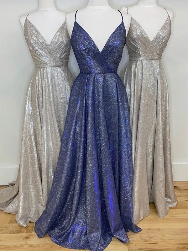 A-line V-neck Glitter Prom Dresses With Ruched #Milly020112172