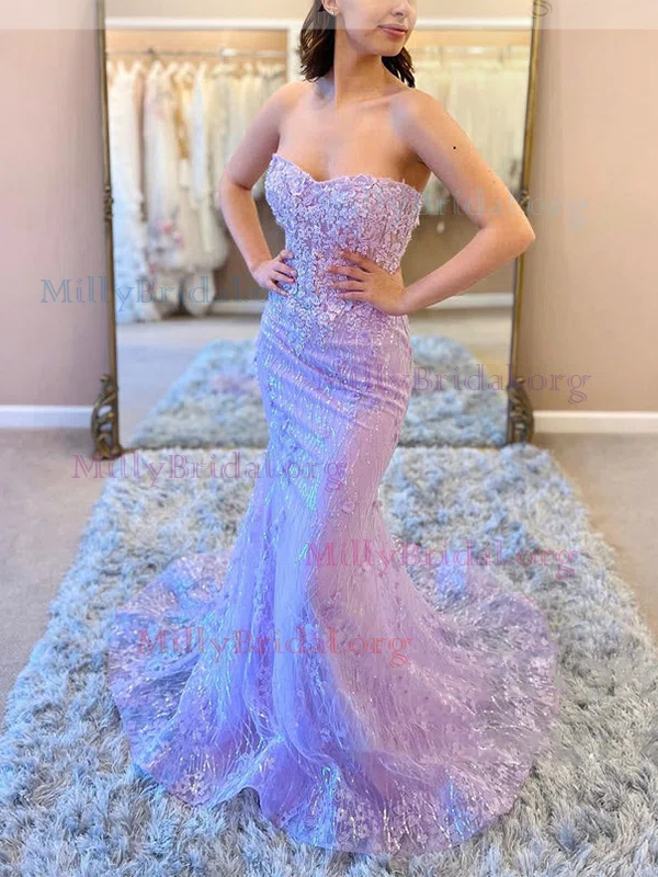 Trumpet/Mermaid Sweetheart Lace Sequined Sweep Train Prom Dresses With Appliques Lace #Milly020112189