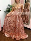 A-line Strapless Sequined Sweep Train Prom Dresses With Pockets #Milly020112206