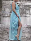 A-line V-neck Chiffon Sweep Train Prom Dresses #Milly020112234