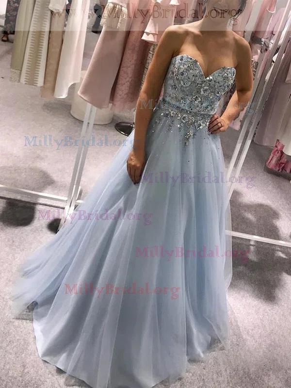 A-line Sweetheart Tulle Sweep Train Prom Dresses With Sashes / Ribbons #Milly020112236