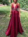 A-line V-neck Silk-like Satin Floor-length Prom Dresses #Milly020112256