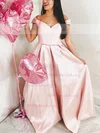 A-line Off-the-shoulder Satin Sweep Train Prom Dresses #Milly020112258