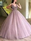 Ball Gown/Princess Floor-length V-neck Tulle Beading Prom Dresses #Milly020112263