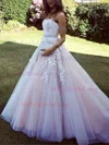 Ball Gown Strapless Tulle Sweep Train Prom Dresses With Appliques Lace #Milly020112268