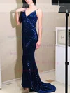Trumpet/Mermaid V-neck Sequined Sweep Train Prom Dresses #Milly020112276