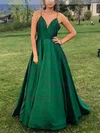 A-line V-neck Satin Sweep Train Prom Dresses #Milly020112287