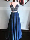 A-line V-neck Silk-like Satin Floor-length Prom Dresses With Beading #Milly020112292