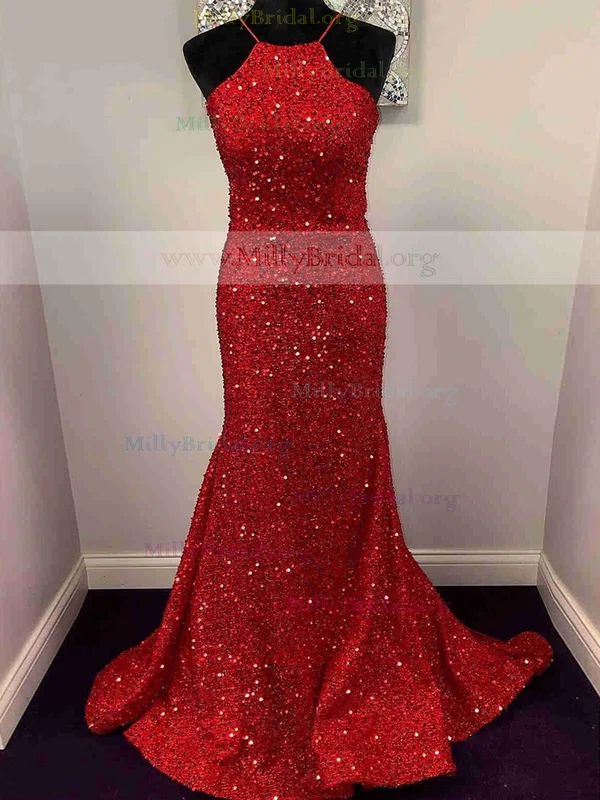 Trumpet/Mermaid Square Neckline Sequined Sweep Train Prom Dresses #Milly020112304