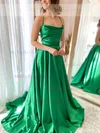 A-line Cowl Neck Silk-like Satin Sweep Train Prom Dresses With Split Front #Milly020112306