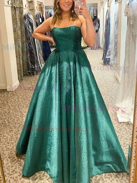 Princess Strapless Satin Floor-length Prom Dresses With Beading #Milly020112309