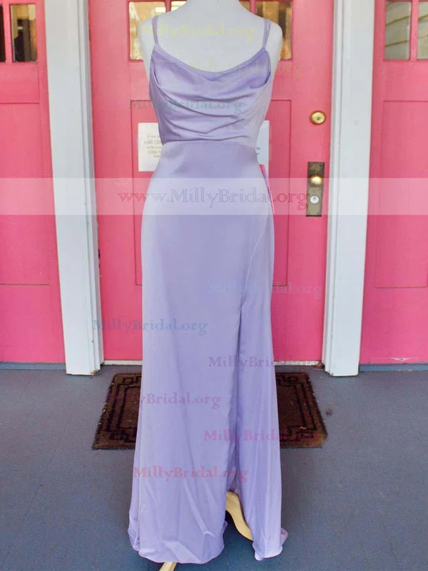 Sheath/Column Cowl Neck Silk-like Satin Floor-length Prom Dresses With Split Front #Milly020112310