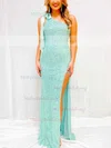 Sheath/Column One Shoulder Sequined Floor-length Prom Dresses With Split Front #Milly020112324
