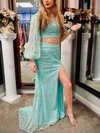 Trumpet/Mermaid One Shoulder Sequined Sweep Train Prom Dresses With Split Front #Milly020112332
