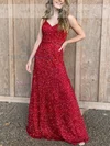 A-line V-neck Sequined Floor-length Prom Dresses #Milly020112338