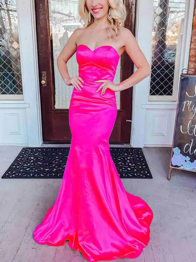 Trumpet/Mermaid Sweep Train Sweetheart Satin Prom Dresses #Milly020112348