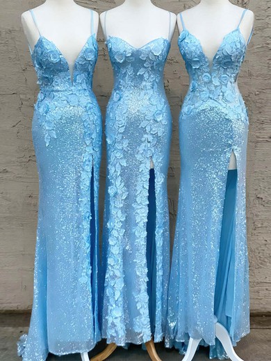 Sheath/Column V-neck Sequined Floor-length Prom Dresses With Split Front #Milly020112367
