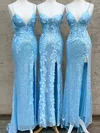 Sheath/Column V-neck Sequined Floor-length Prom Dresses With Split Front #Milly020112367