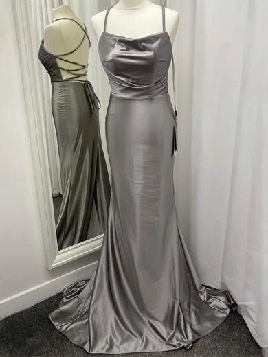 Mermaid Cowl Neck Satin Prom Dresses With Ruched #Milly020112376