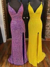 Sheath/Column V-neck Sequined Floor-length Prom Dresses With Split Front #Milly020112379